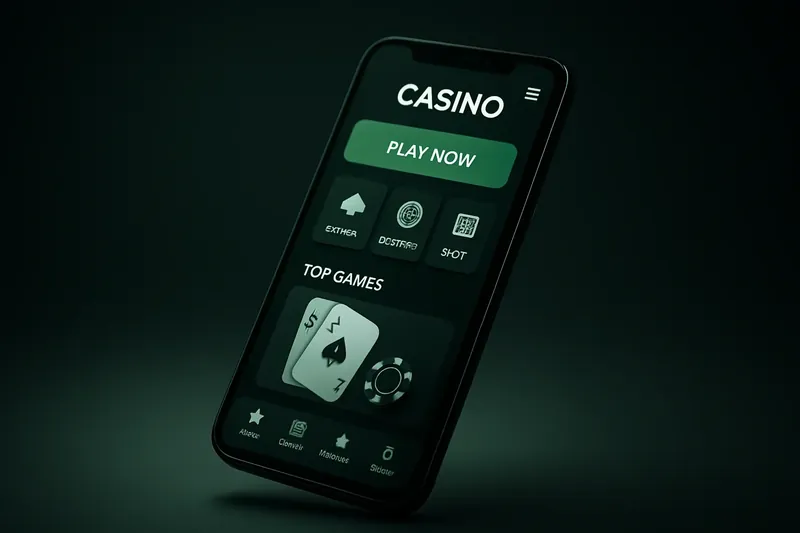 Modern smartphone showing dark premium casino app with green buttons